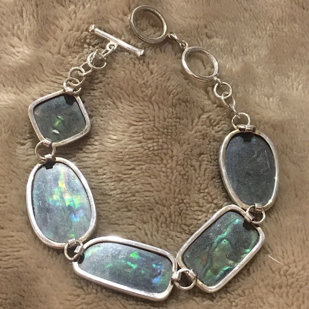 LUC Genuine Abalone Sterling Silver Toggle Bracelet - Picture 2 of 10